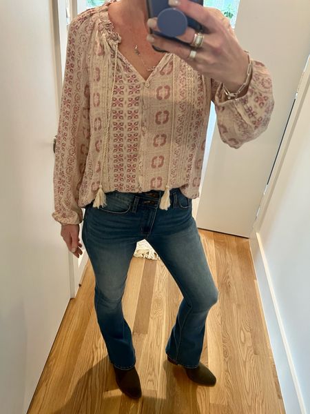 This Walmart top looks like Anthro but for way less! 🤑 And these bootcut jeans are also from Walmart and fit like a glove. I’m wearing a size 0 short and I’m 5’3 for reference. 

My boots are from Target. 

#LTKunder50 #LTKfit #LTKFind