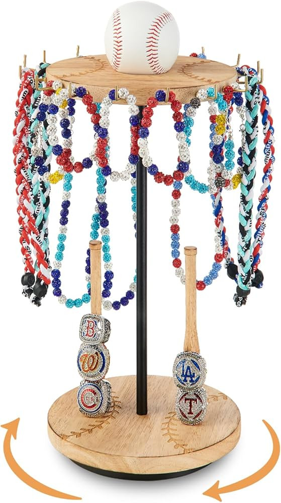 Pinzoveco Baseball Drip Necklace Organizer Holder,Rotating Baseball Display Stand with 14 Hooks, ... | Amazon (US)