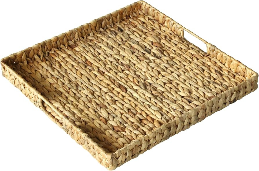 Extra Large Square Ottoman Table Tray 19.7" with Handles - Handmade Wicker Serving Hand Woven Tra... | Amazon (US)