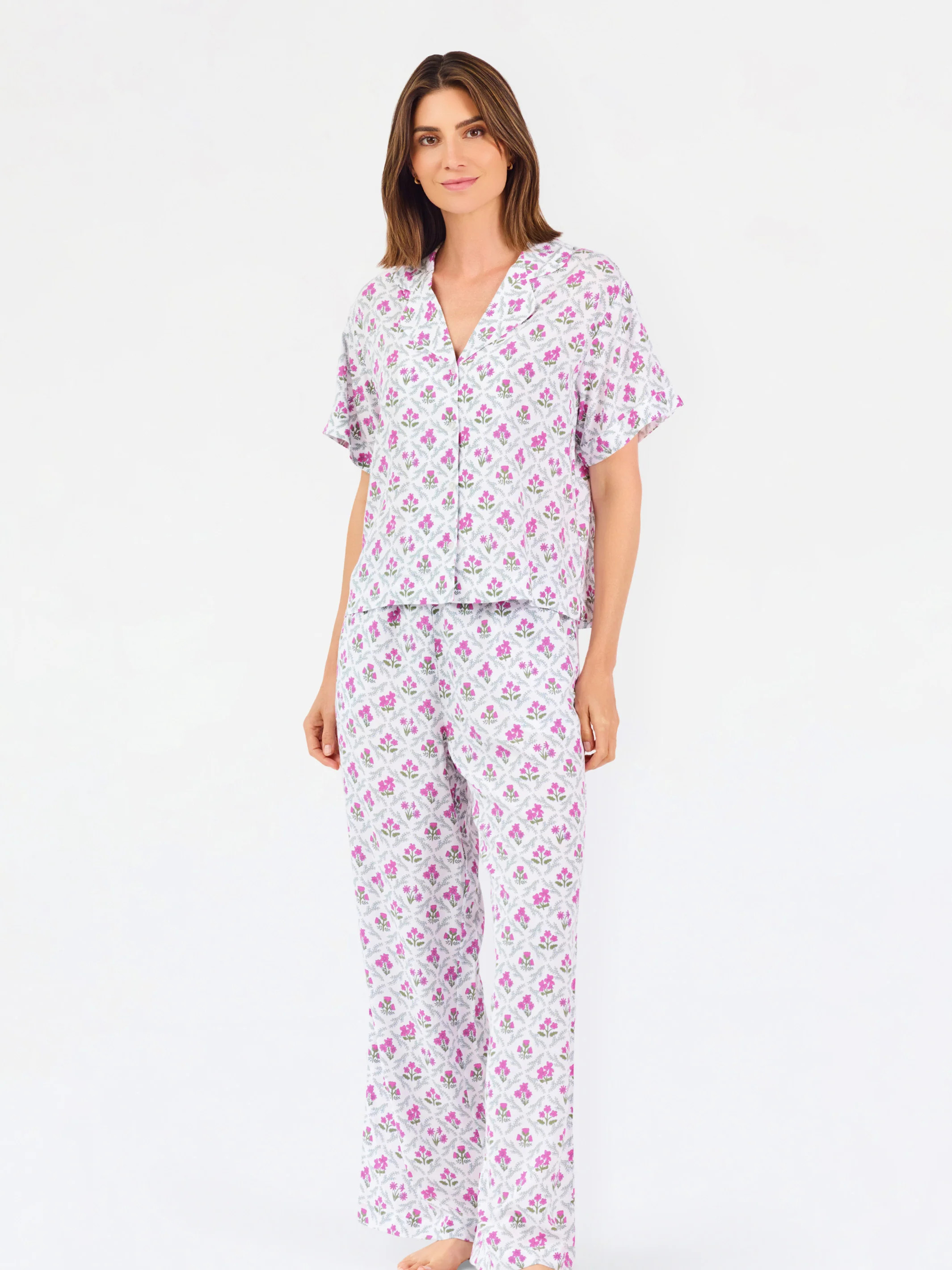 Women's Leah Pants Set | Lattice Crest Pink | Mary Square