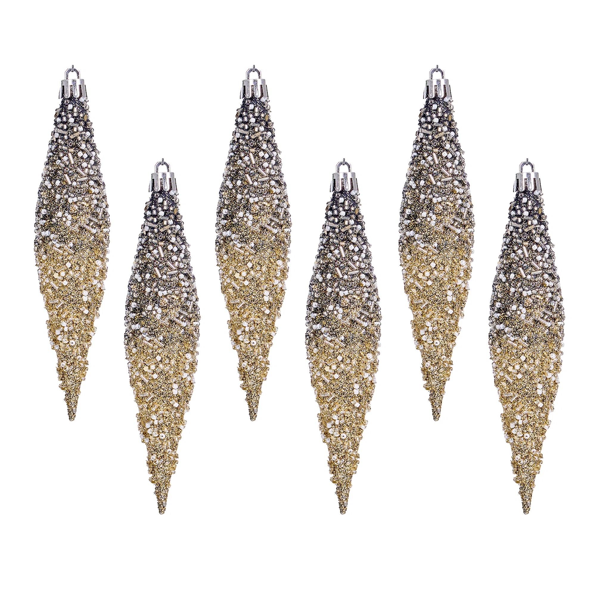 6-Piece Set Gradient Glitter Christmas Tree Ornaments In Green, Black-Gold & Red, Sparkling Beadw... | Wayfair North America