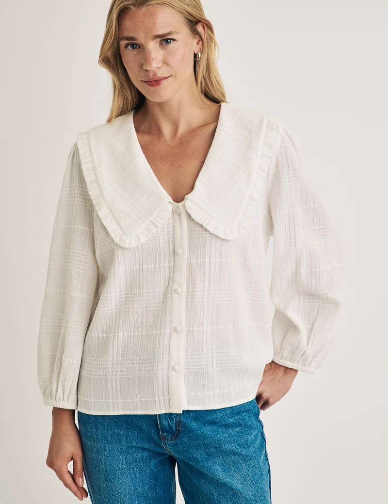 White Check Frill Peter Pan Collar Blouse | Nobody's Child