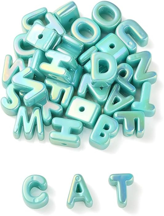 DanLingJewelry 90Pcs Random Turquoise Color Large Acrylic Letter Beads UV Plating Iridescent A-Z ... | Amazon (US)