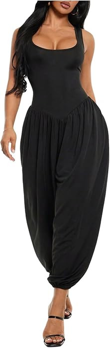 Floerns Jumpsuits for Women Sleeveless Square Neck Wide Leg Balloon Pants Going Out Outfits | Amazon (US)