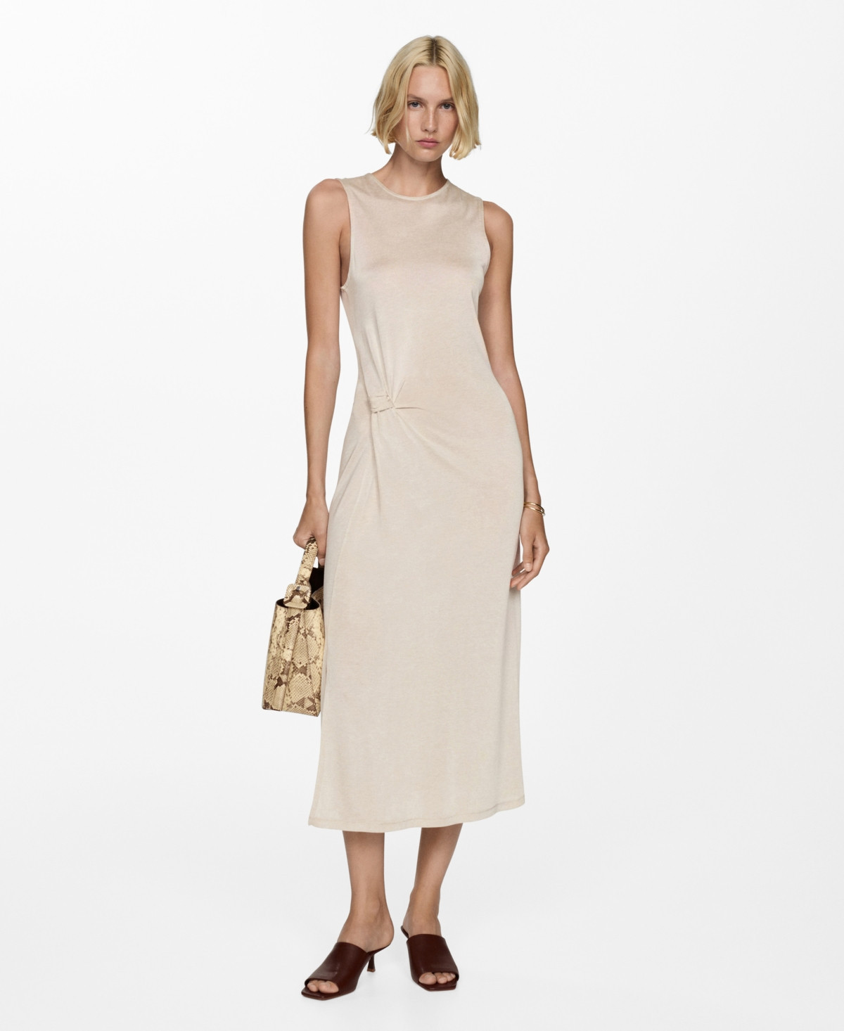 Mango Women's Knot Knitted Dress - Light/Pastel Brown | Macy's
