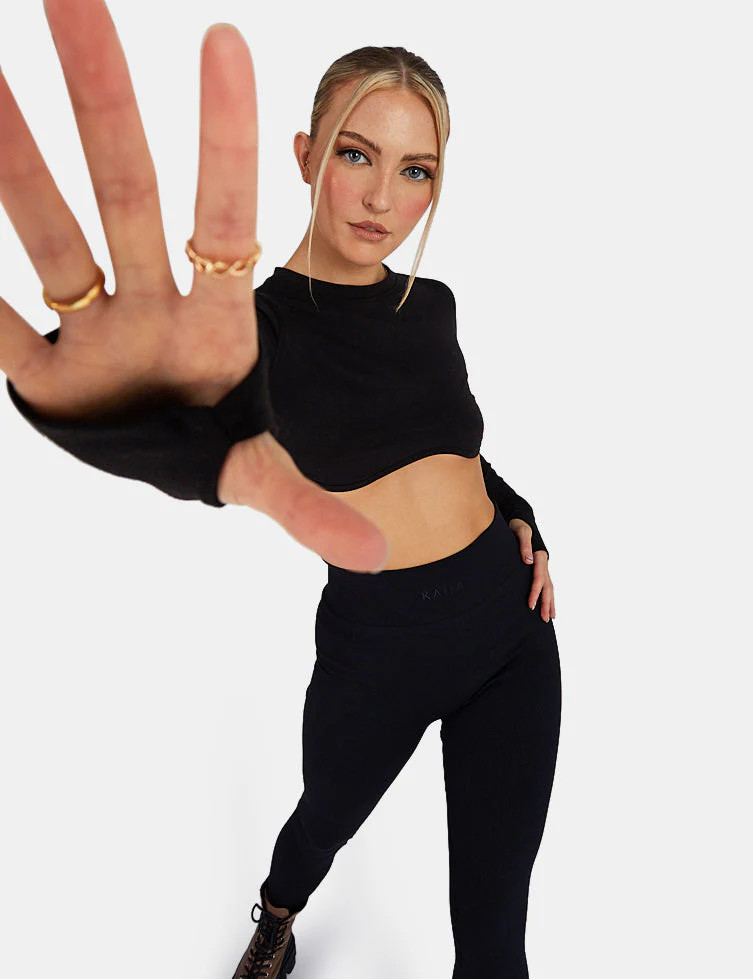 Long Sleeve Underbust Crop Top Black | Public Desire (US & CA)