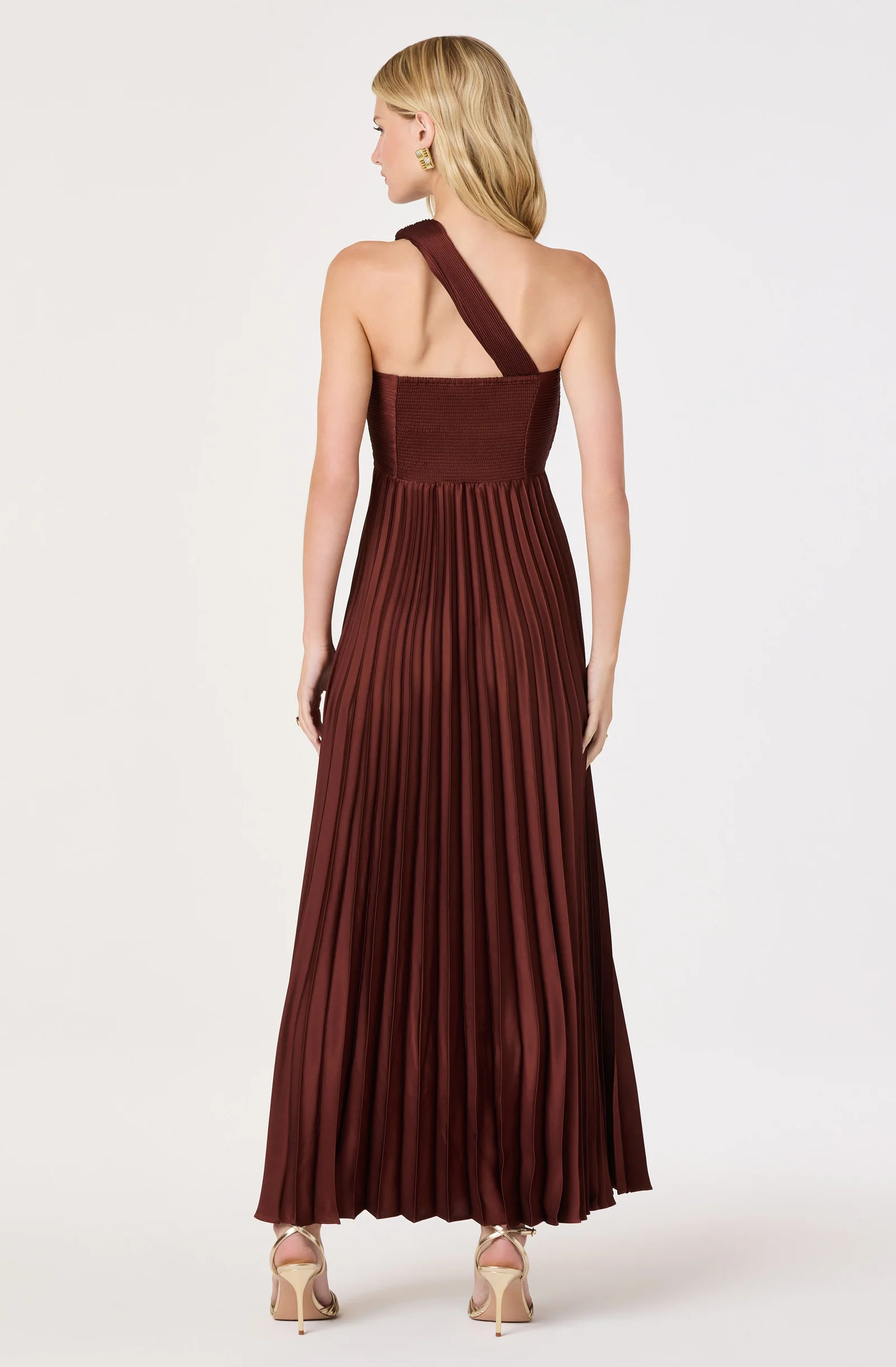 Rasya One-Shoulder Pleated Maxi Dress - Brown / XS | ASTR The Label (US)