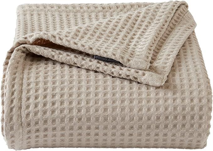 Amazon.com: 100% Cotton Waffle Weave Bed Blanket | Soft, Breathable, and Lightweight Blanket for ... | Amazon (US)