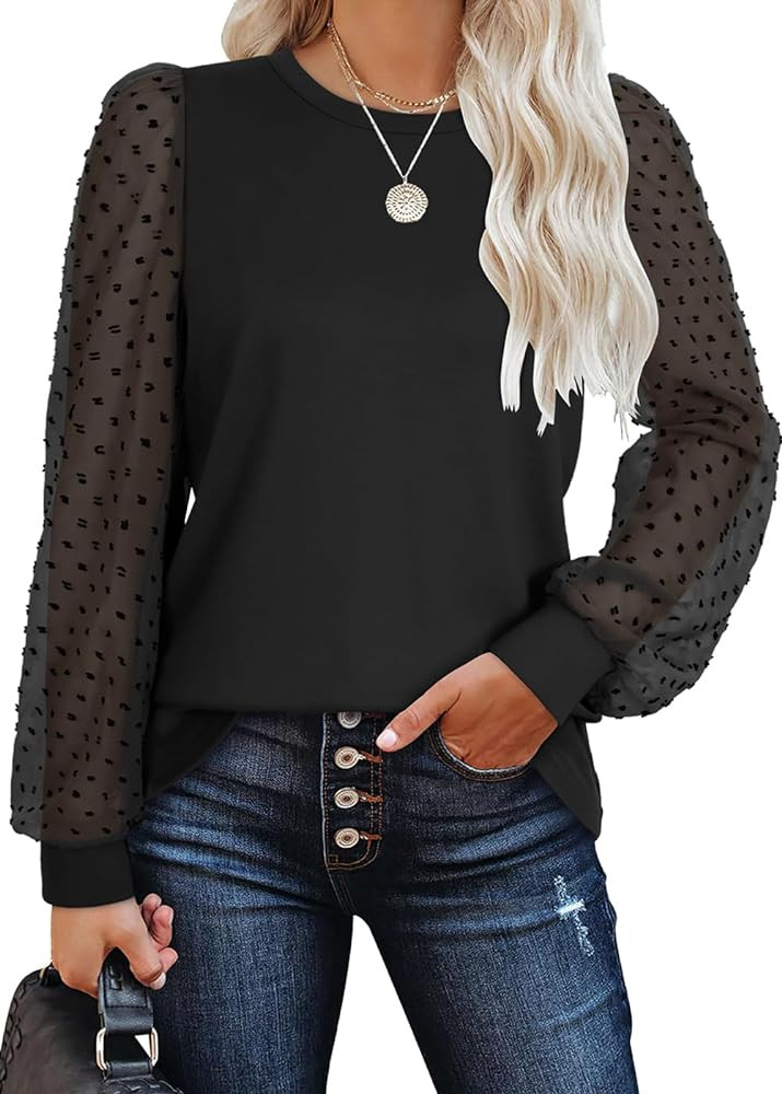WIHOLL Long Sleeve Shirts for Women Tops Tunic Fall Trendy Crew Neck Clothes | Amazon (US)