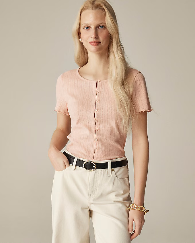 Pointelle short-sleeve knit cardigan | J. Crew US