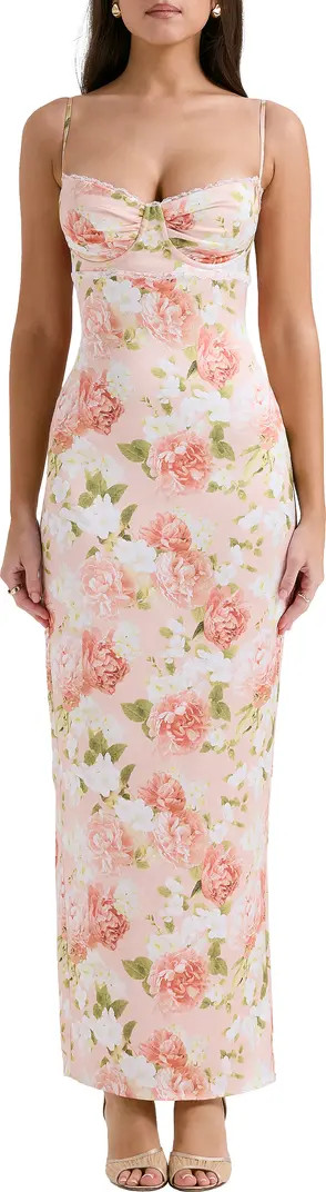 Josefina Floral Bustier Bodice Stretch Satin Body-Con Dress | Nordstrom