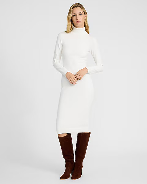 Airy Soft Turtleneck Long Sleeve Midi Sweater Dress | Express
