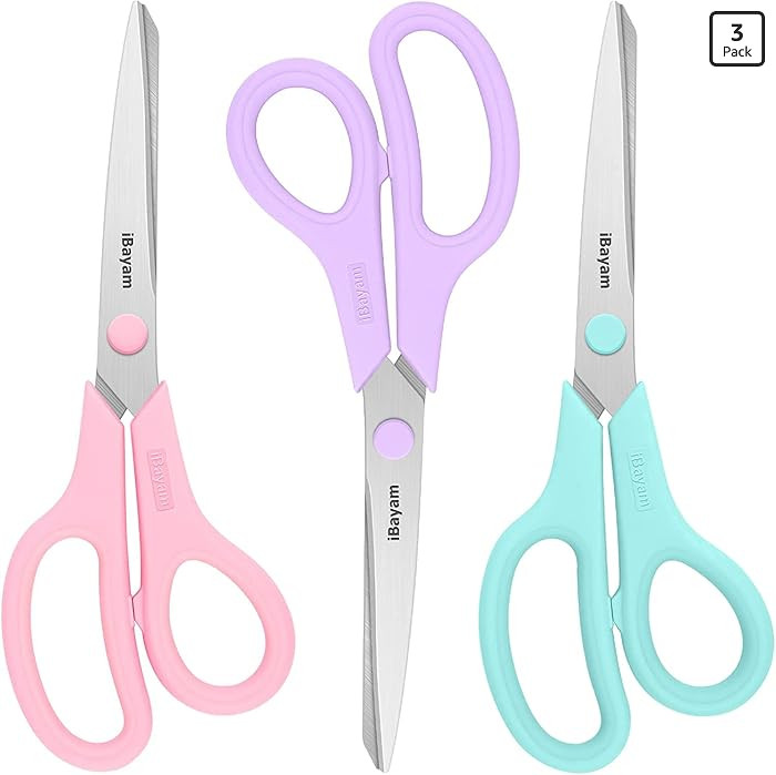 iBayam 8.5" Scissors All Purpose, 2.5mm Sharp Blade, 3 Cute School Office | Amazon (US)