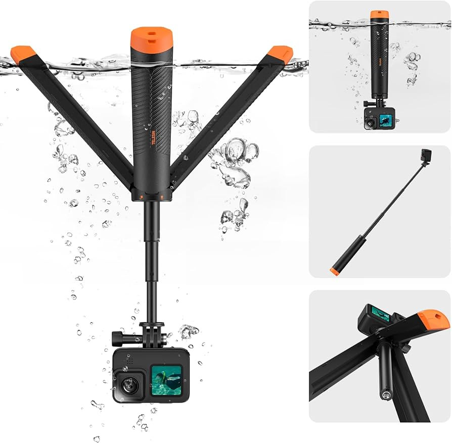 TELESIN 4 in 1 Selfie Stick Floating Hand Grip Tripod Waterproof Extendable Selfie Monopod for Go... | Amazon (US)