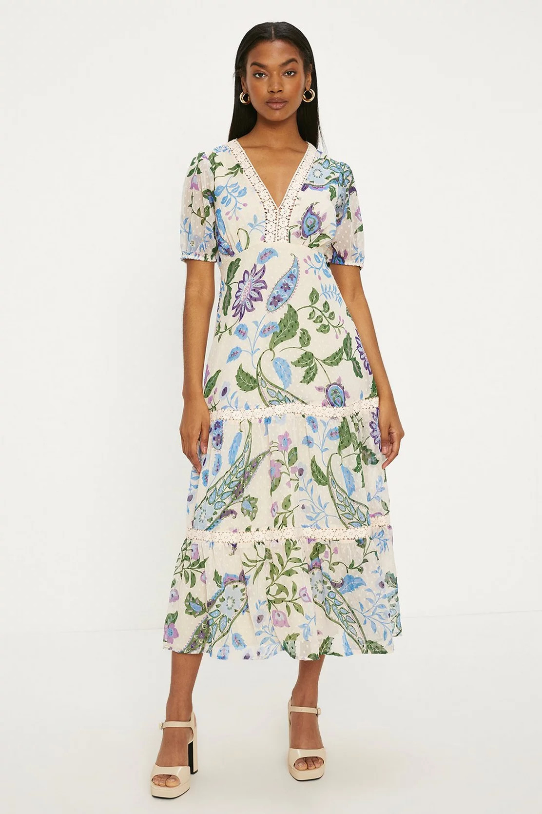 Petite Lace Trim Dobby Chiffon Floral Print Midi Dress | Oasis UK & IE