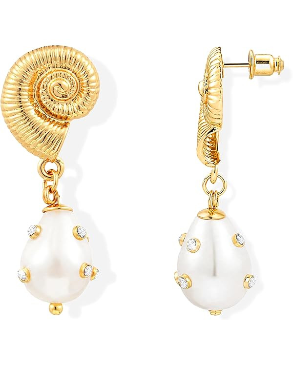 Gold Dangle and Hoop Earrings for Women Trendy Beach Summer Statement Jewelry with Seashell Conch... | Amazon (US)