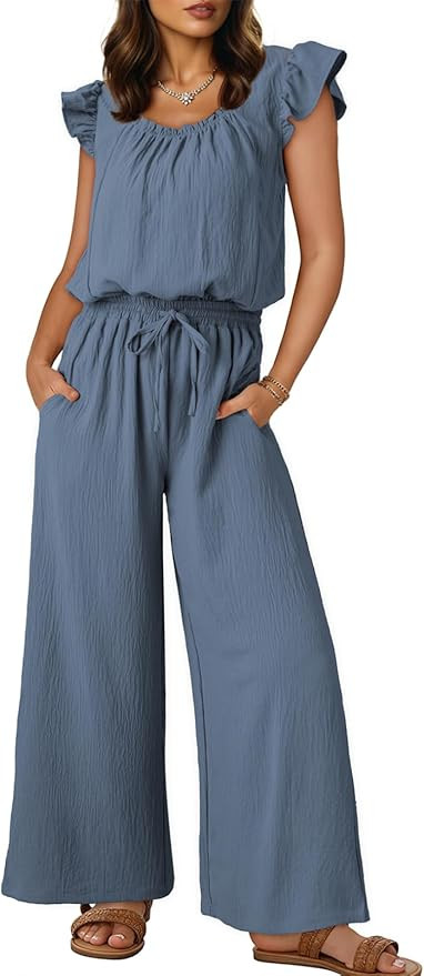 Amazon.com: Dokotoo Jumpsuits for Womens 2026 Fall Ruffle Sleeves Cute Square Neck Maternity Jump... | Amazon (US)