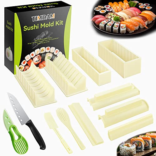 Sushi Making Kit, 12 Pcs Sushi Maker Kit, Sushi Molds Press with Sushi Rice Mold Shapes, Sushi Maker Roller Kit, Sushi Kit for Beginners, TIMDAM DIY Home Onigiri Mold Sushi Tool Kitchen Accessories | Amazon (US)