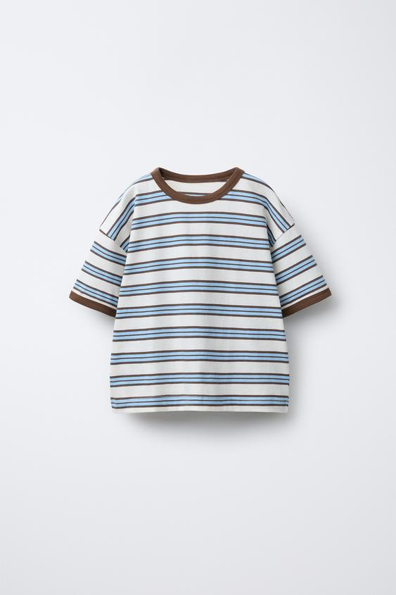 STRIPED T-SHIRT WITH CONTRAST TRIM | Zara US