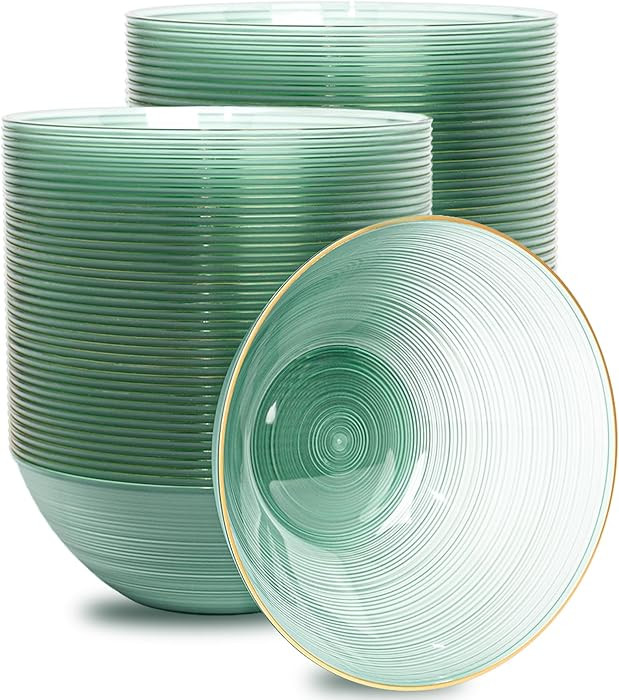 50 Pack Green Plastic Bowls-16 oz Crystal Design Clear Green Disposable Bowls with Gold Rim,Premi... | Amazon (US)