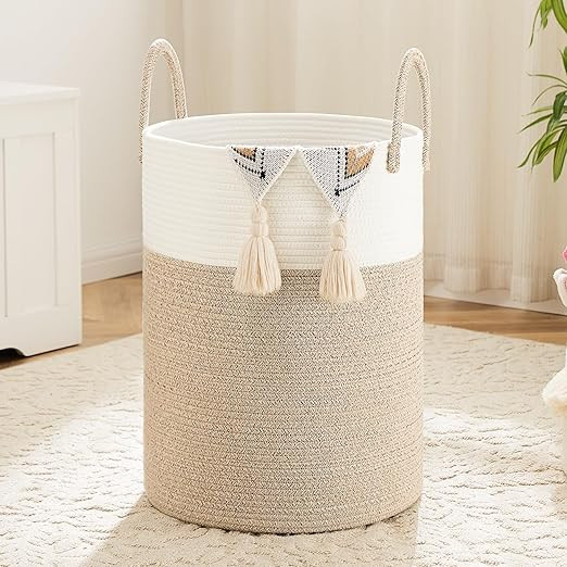 Laundry Basket,Woven Cotton Rope Laundry Hamper,60L for Decor Storage of Dirty Clothes,Toys and B... | Amazon (US)