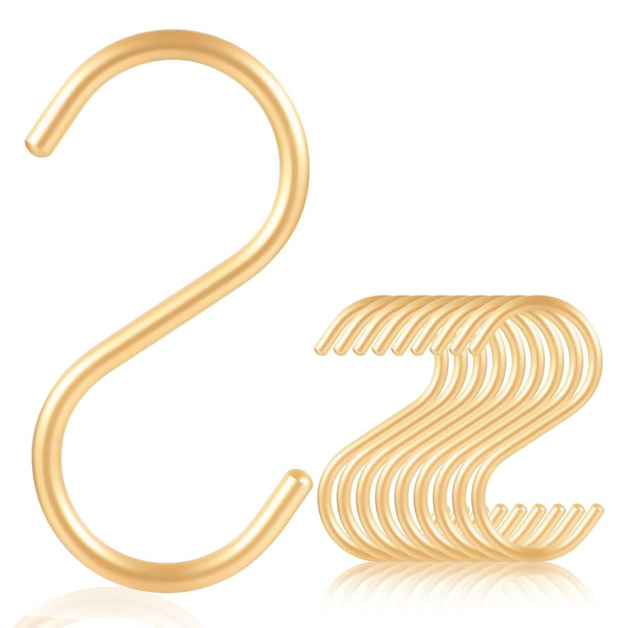 SIAMESE Aluminum S Hooks, 10 Pcs Medium Gold S Shaped Hooks for Hanging Plant, Jeans, Cups in Clo... | Amazon (US)