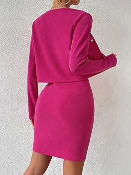 Floerns Women's 2 Piece Outfit Button Front Jacket Blazer with Bodycon Cami Dress | Amazon (US)
