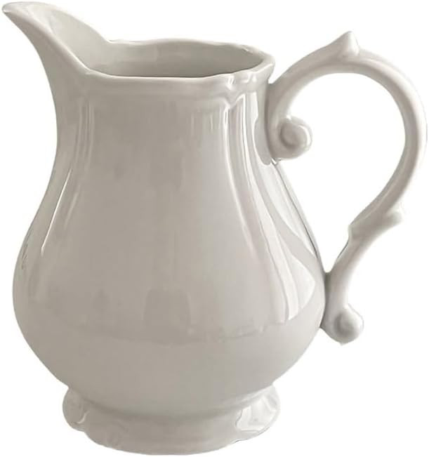 WAIT FLY Vintage Embossed Creamer & Sauce Pitcher - Milk Jug & Serving Pitcher for Kitchen - White Creamer | Amazon (US)