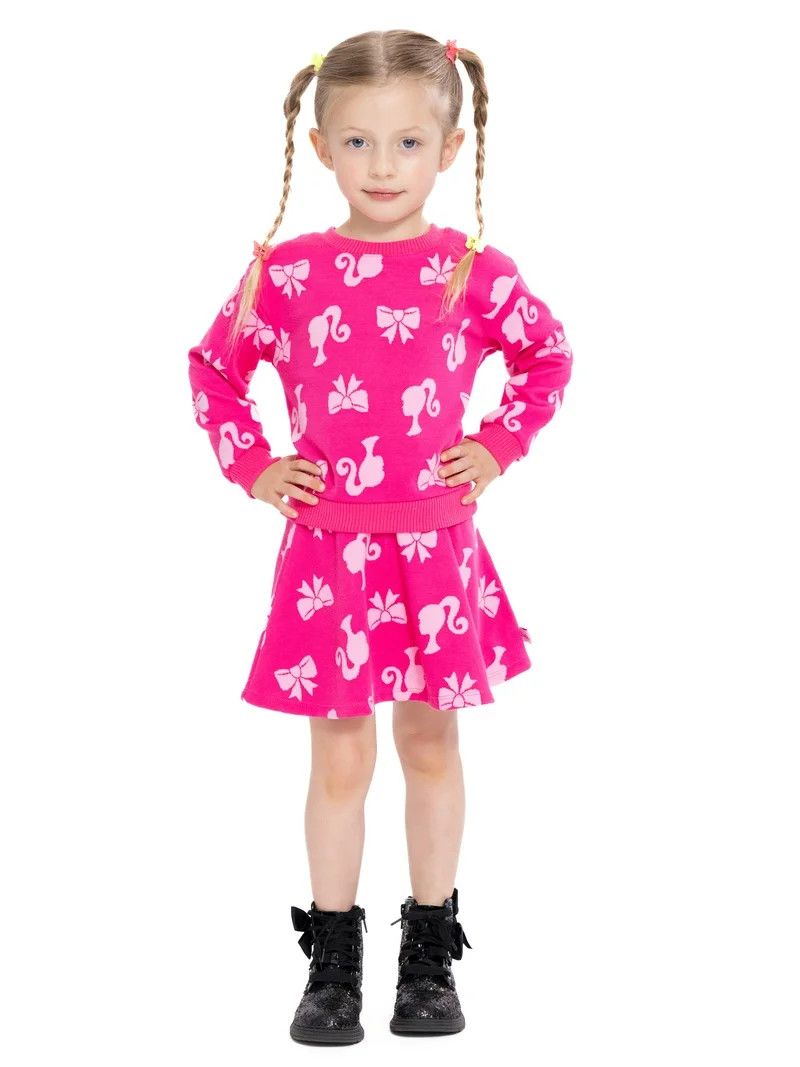 Barbie Toddler Girls Intarsia Graphic Sweater and Skater Skirt Set, 2-Piece, Sizes 12M-5T | Walmart (US)