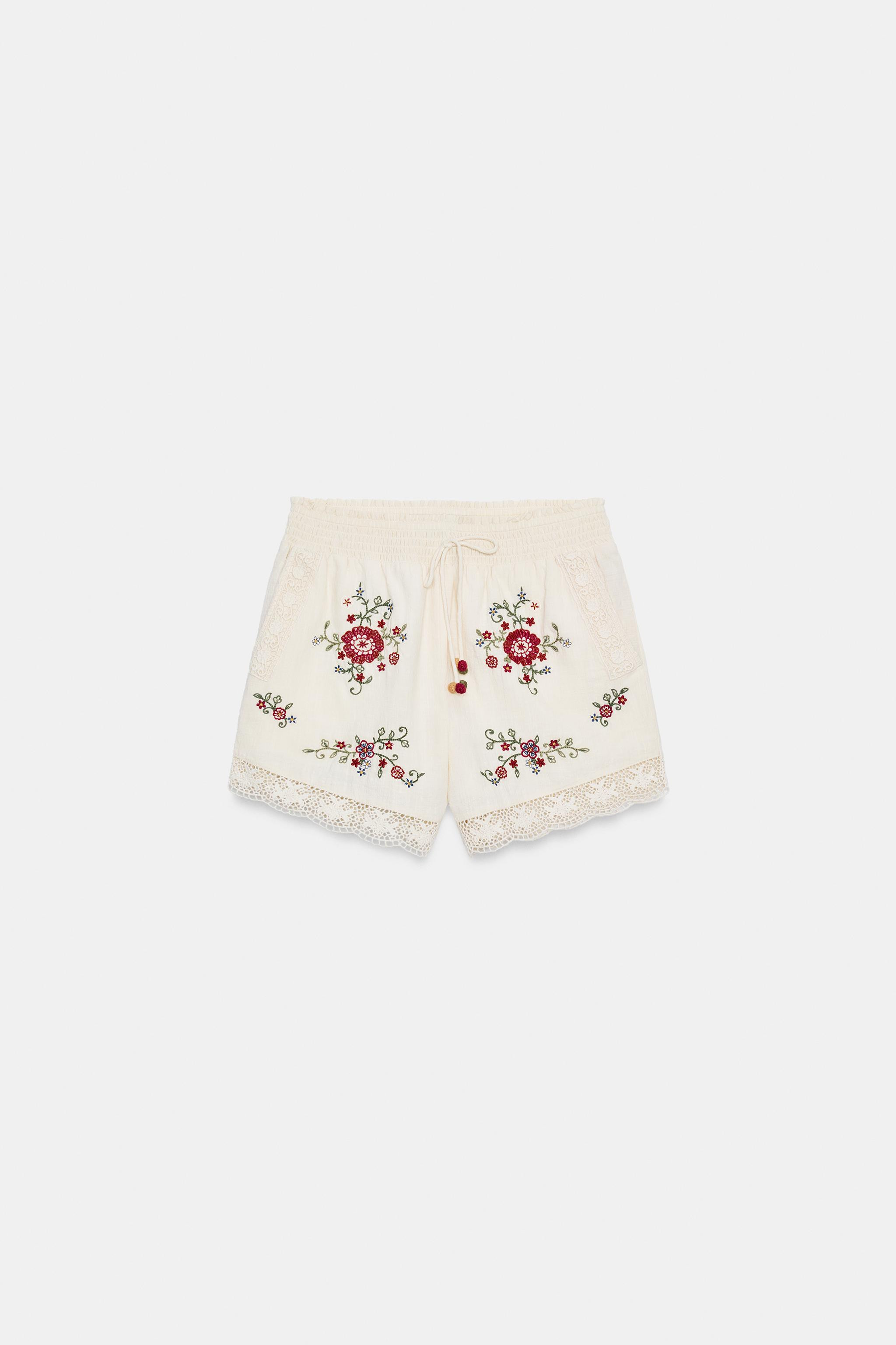 EMBROIDERED FLORAL SHORTS | Zara US