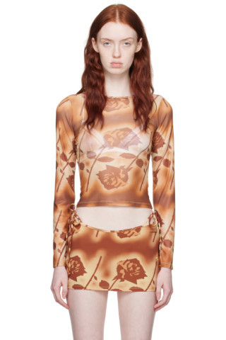 Miaou - Orange Floral Long Sleeve T-Shirt | SSENSE