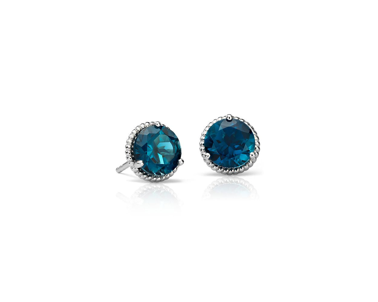 London Blue Topaz Rope Stud Earrings in Sterling Silver (7mm) | Blue Nile