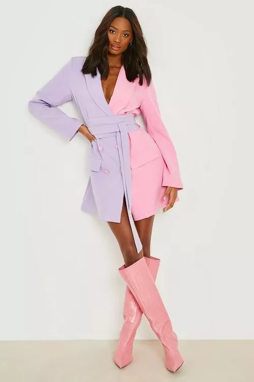 Contrast Obi Tie Waist Blazer Dress | Boohoo.com (US & CA)