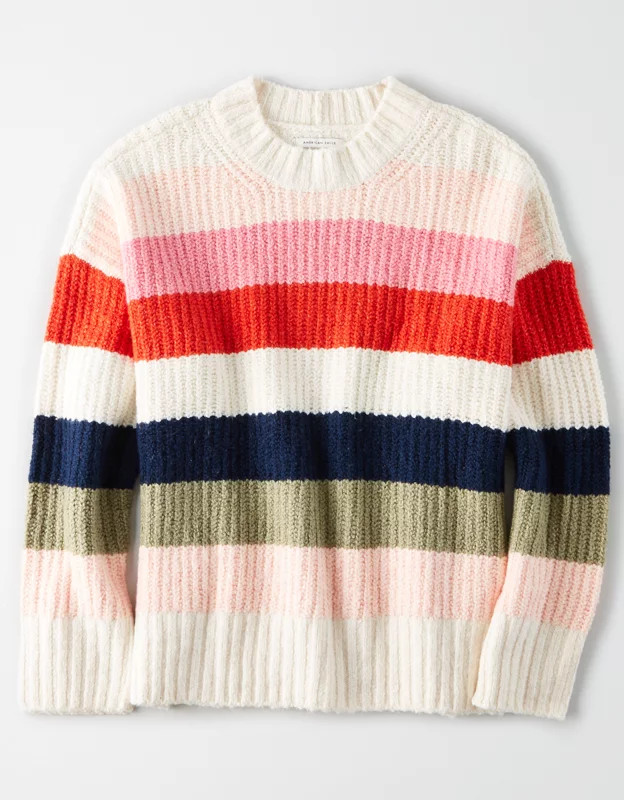 AE Striped Crew Neck Oversized Sweater | American Eagle Outfitters (US & CA)