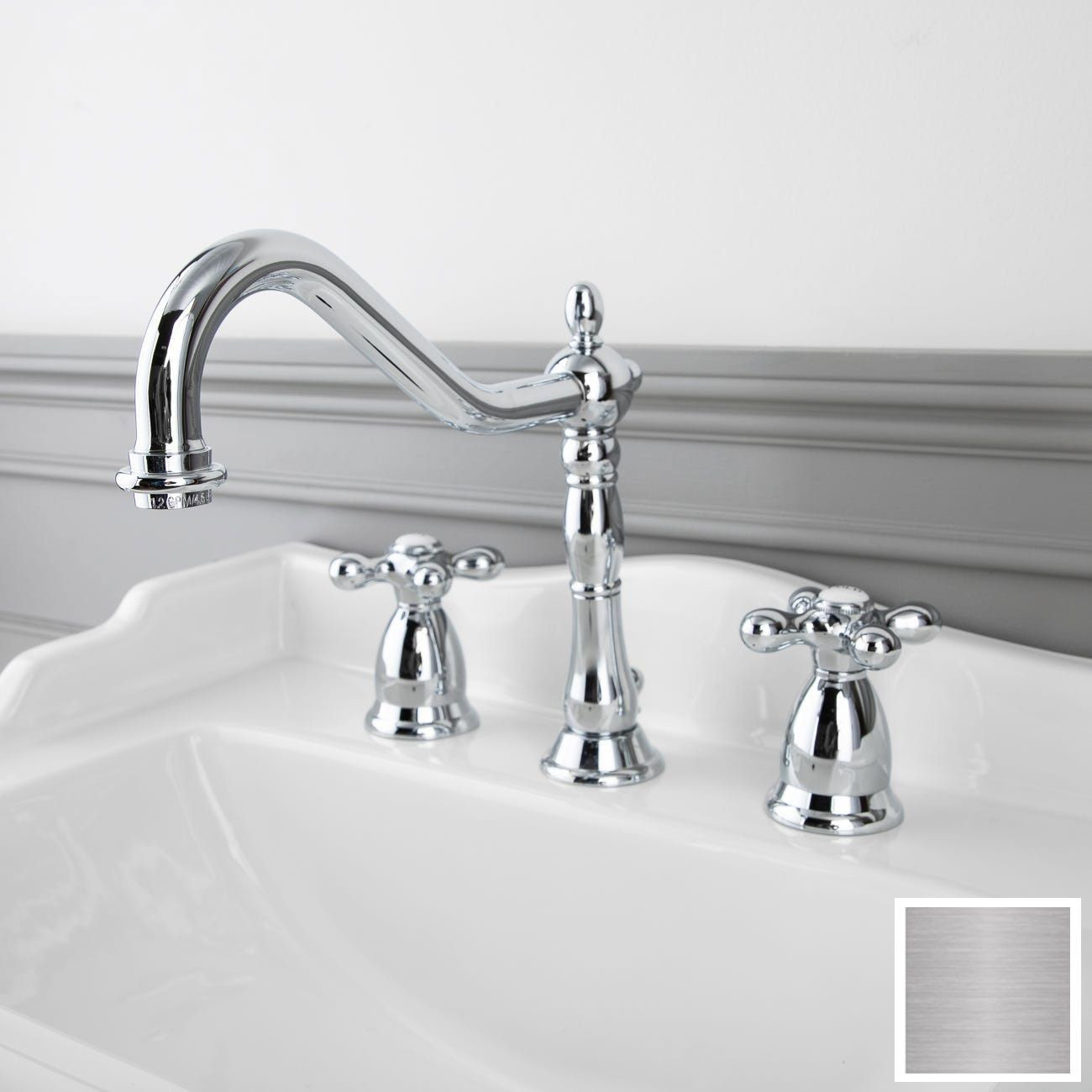 Victorian Widespread Bathroom Sink Faucet - Metal Cross Handles | Vintage Tub & Bath