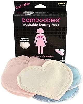 Bamboobies Washable Leak-Proof Nursing Pads for Breastfeeding, Ultra Absorbent, Pair of 4/8 Pads | Amazon (US)