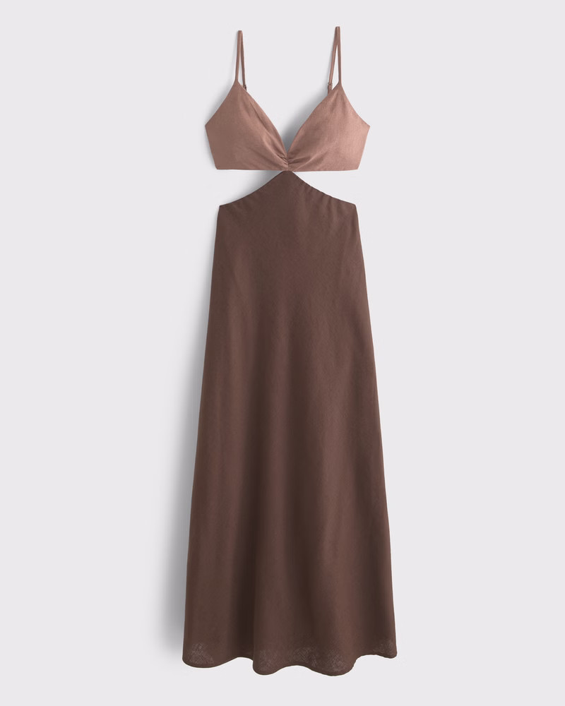 Abercrombie & Fitch Women's The A&F Julia Slip Cutout Maxi Dress in Brown - Size XXS PETITE | Abercrombie & Fitch (US)