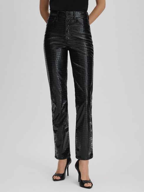 Good American Black Good American Slim Fit Faux Leather Jeans | Reiss UK