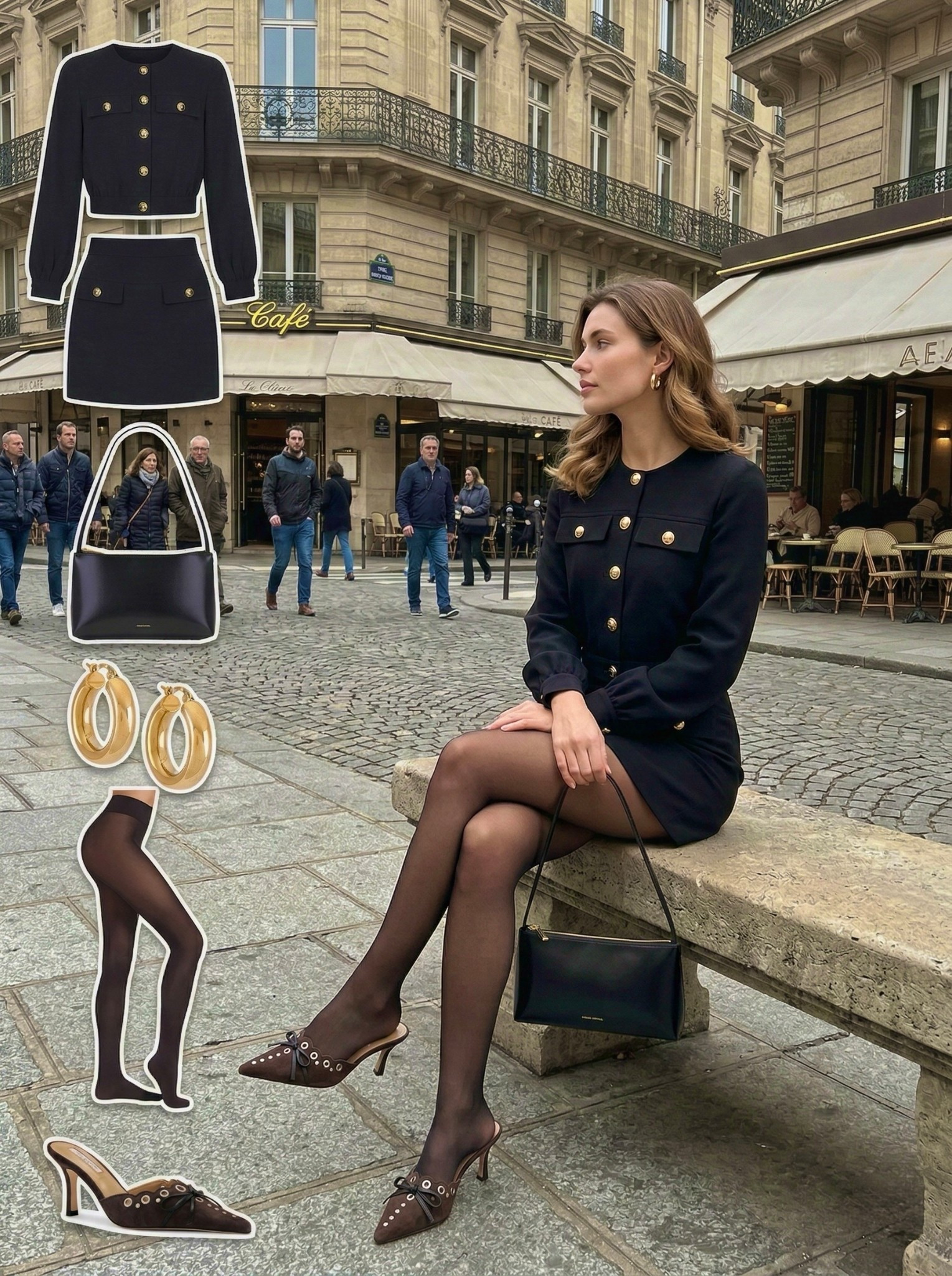 ✨ Parisian Noir with Gold Accents ✨

A timeless city look defined by sharp black tailoring and luminous gold details. The structured cropped jacket and matching mini skirt create a sleek, refined silhouette, while the bold gold buttons add a touch of heritage polish.

Sheer black tights elongate the legs and keep the palette seamless, paired with pointed studded mules that introduce subtle texture and sophistication. A minimalist black shoulder bag maintains the clean lines, while sculptural gold earrings bring warmth and quiet statement shine.

🖤 Style Notes:
• Cropped black jacket with gold buttons for tailored structure  
• Matching black mini skirt for a cohesive silhouette  
• Sheer black tights for sleek leg elongation  
• Studded pointed mules for refined texture  
• Structured black shoulder bag for minimalist polish  
• Gold statement earrings for luminous contrast  

Everything linked and ready to shop ✨

#LTKootd #LTKSeasonal #LTKChic

#LTKgrwm #LTKootd #LTKWorkwear

#LTKootd #LTKSpringSale #LTKgrwm
