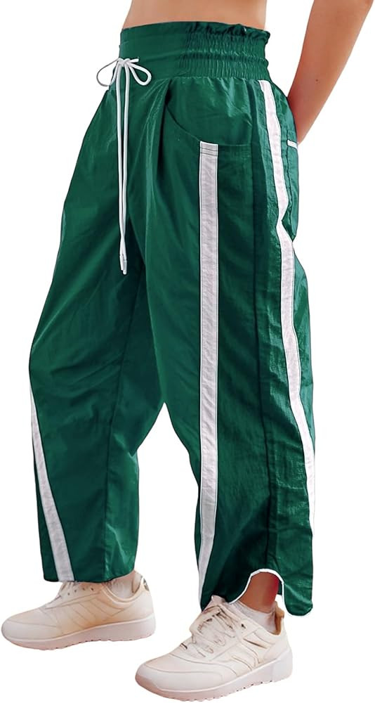 Wyeysyt Womens Wide Leg Pants Baggy Sweatpants Casual Drawstring Elastic Waist Contrast Color Y2K... | Amazon (US)