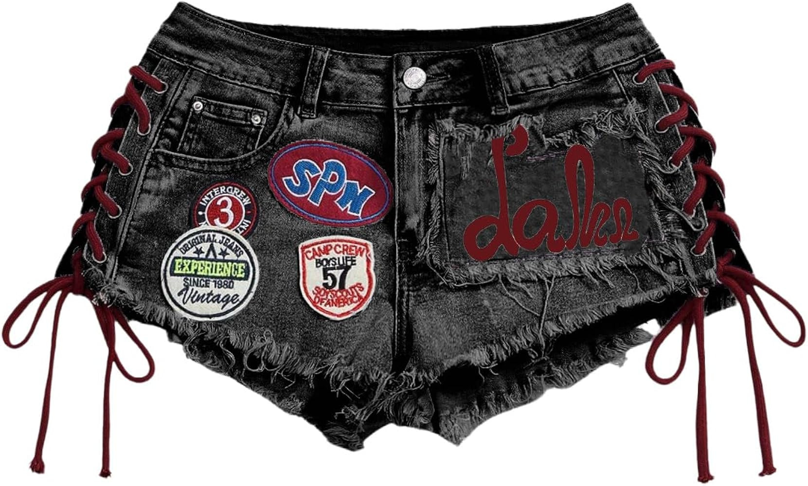 SOLY HUX Women's Y2k Outfits Denim Shorts Lace Up Graphic Mini Jeans | Amazon (US)