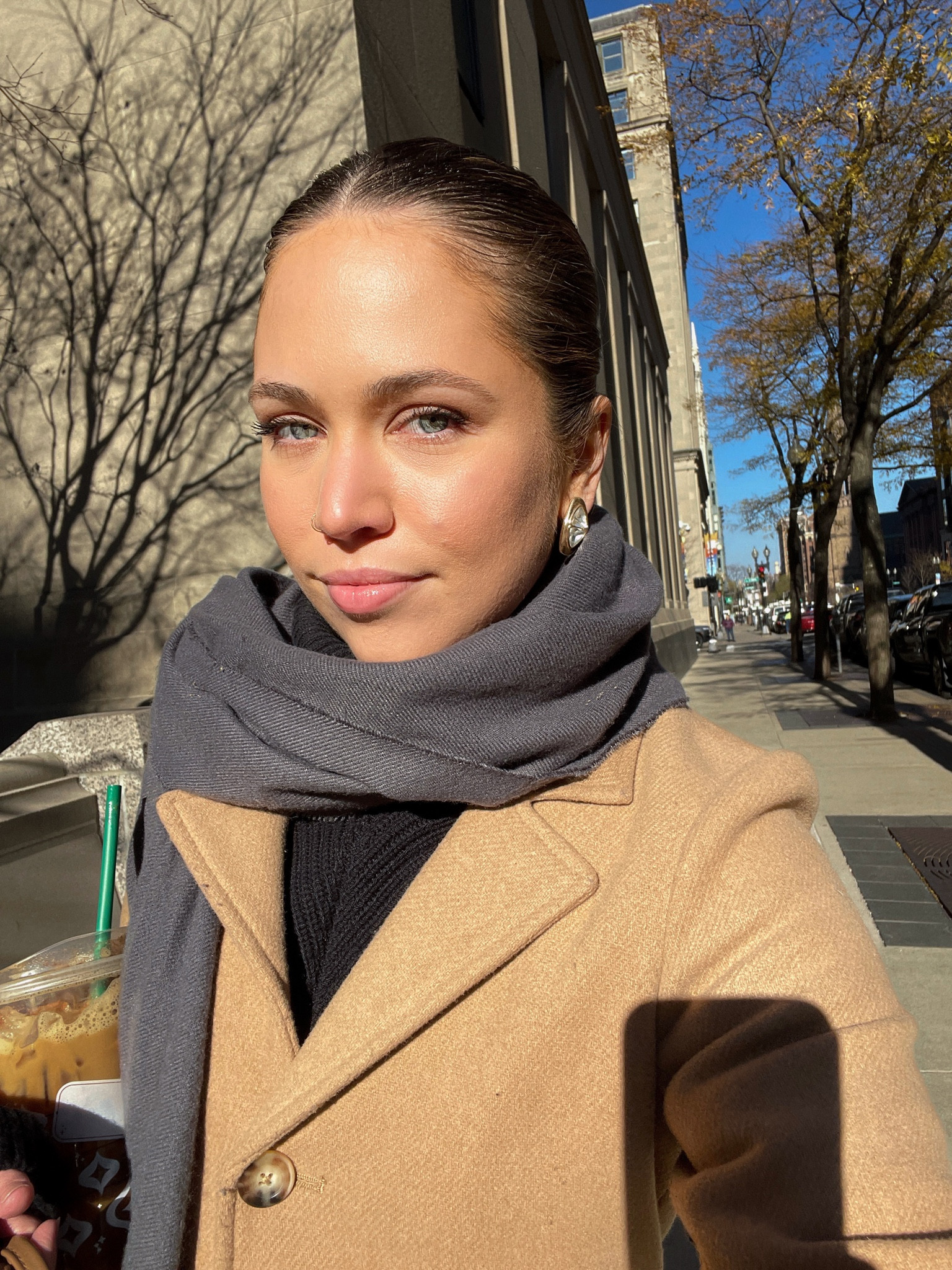 Chunky gold earrings/ studs. Great quality and not too heavy. 

Love this turtleneck, so soft and perfect fit. Normally I wear small or xs, the medium in this is perfect fit. I want in more colors. 

Jacket xs

Scarf originally from madewell, but I found similiar ones from gobi. I don’t love super thick scarfs, they just get in the way; and I find that this looks very timeless. I would buy the ones below if I want another, especially since its cashmere. 
