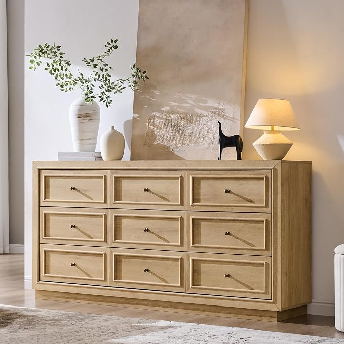 63" Wide 9 Drawer Dresser for Bedroom, Two Included Base Styles, Transitional Modern Chest of Dra... | Amazon (US)