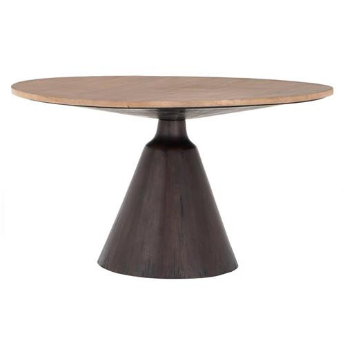 Jolina Mid Century Modern Light Brown Reclaimed Wood Round Dining Table - 54"W | Kathy Kuo Home