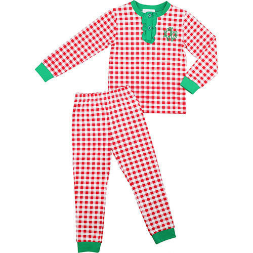 Red And Green Check Ruffle Knit Pajamas | Cecil and Lou