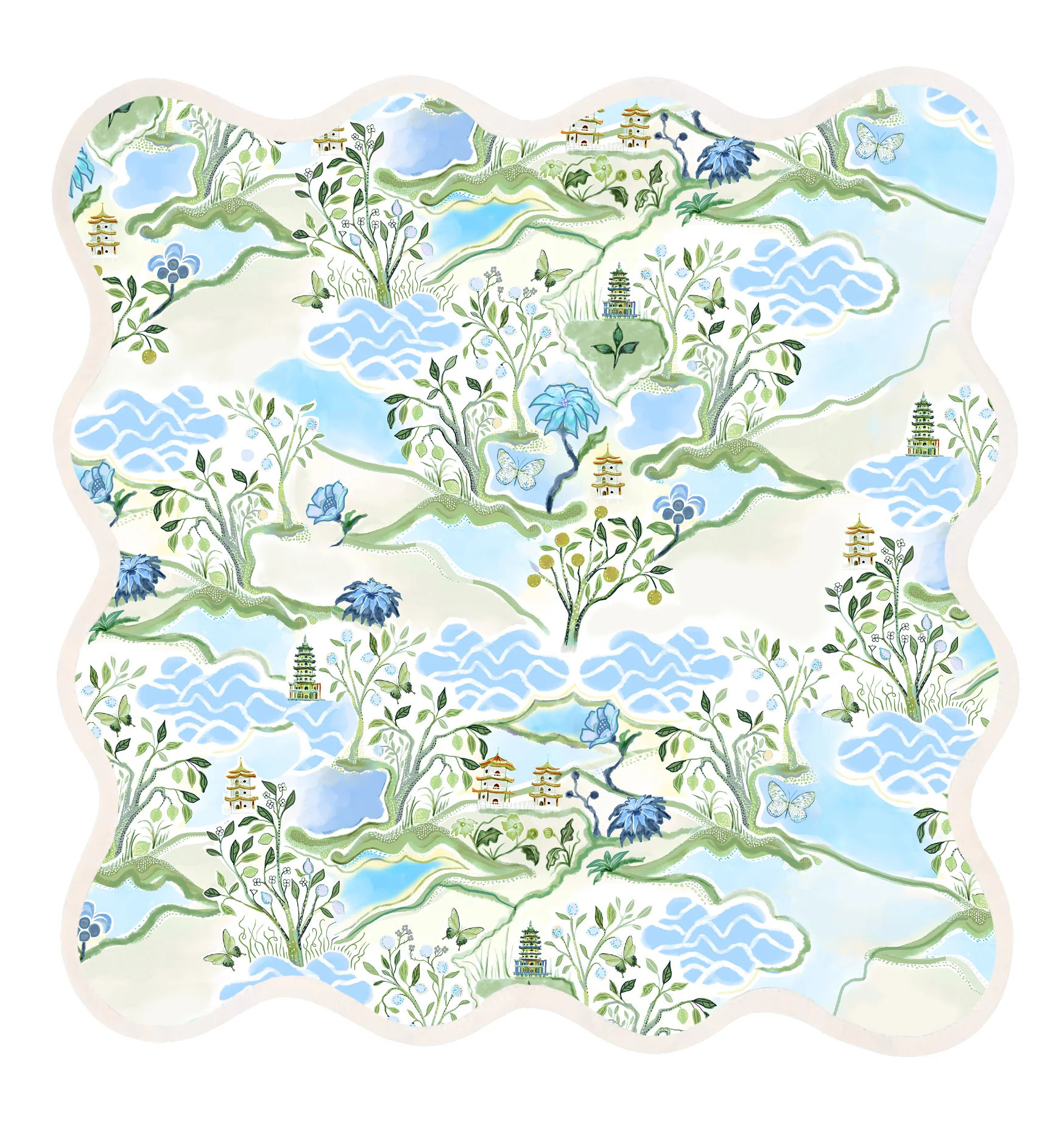 Square Scalloped Placemat | Blue Pagoda | Fenwick Fields, LLC