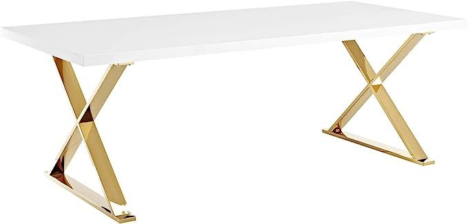 Modway Sector 87" Modern Dining Table with Gold Stainless Steel Metal X-Base in White Gold | Amazon (US)