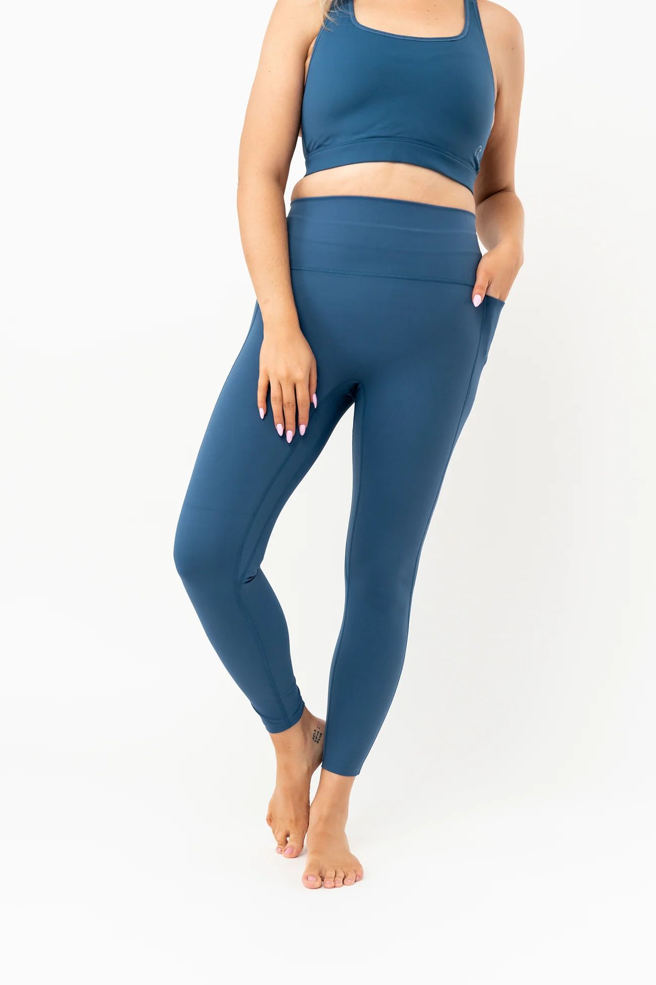 Agility High Waisted Athletic Leggings | Deep Blue | Coral Reef Swim