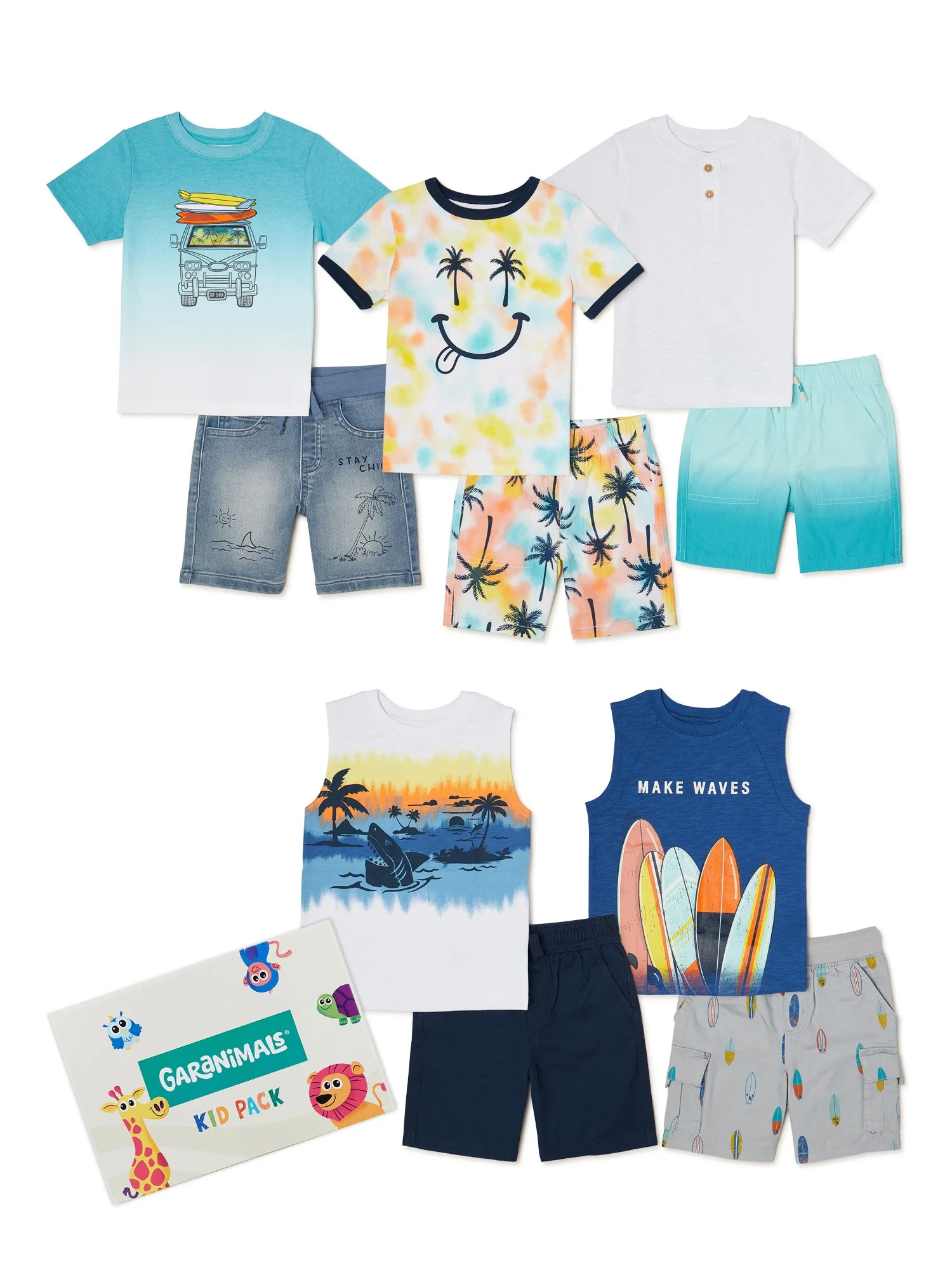 Garanimals Baby and Toddler Boys’ T-Shirt, Tank Top and Shorts Kid-Pack Outfit Set, 10-Piece, S... | Walmart (US)