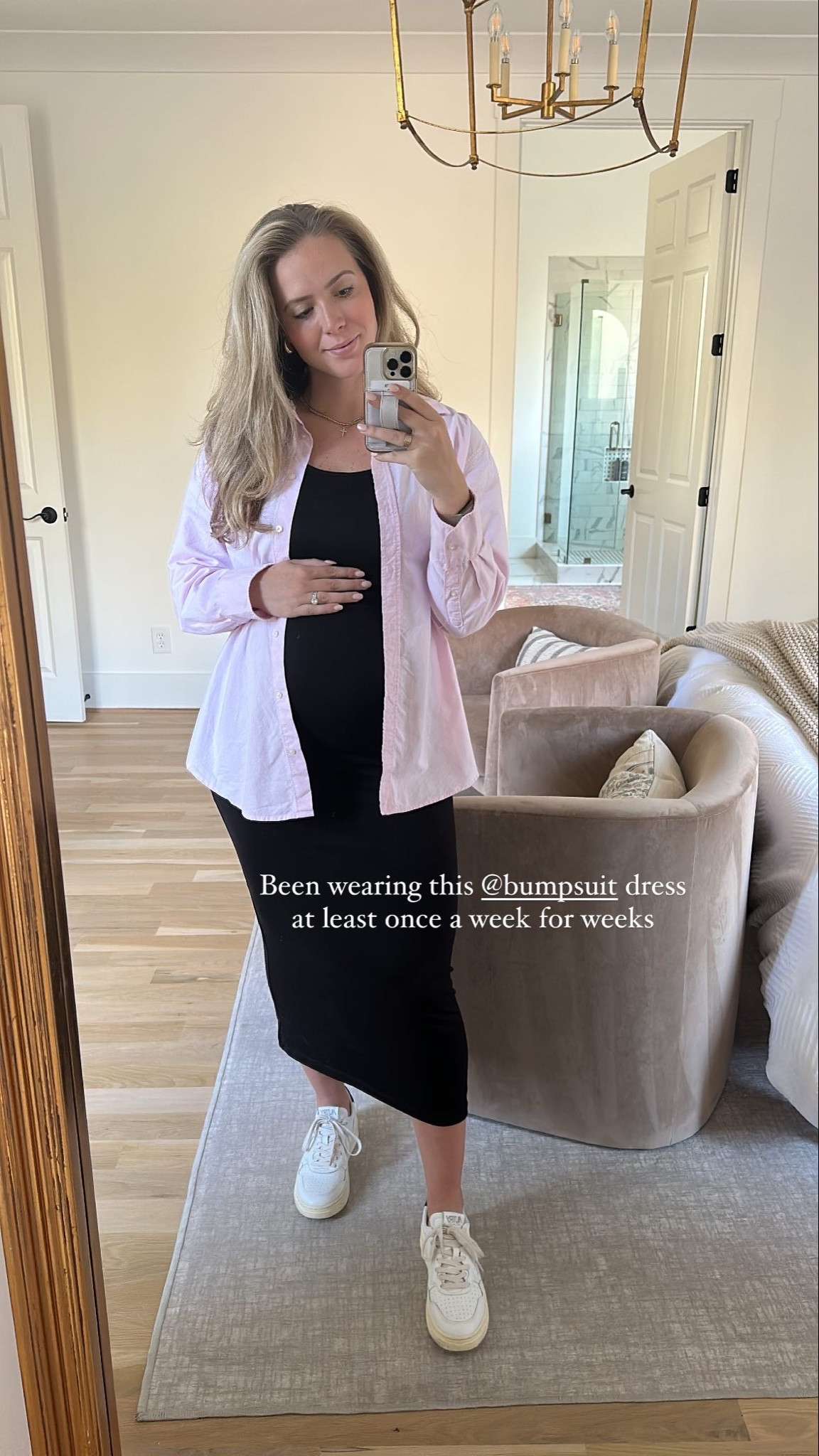 Pregnancy fashion; bumpsuit; white sneakers; fall outfit

#LTKbump